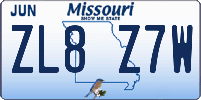 MO license plate ZL8Z7W