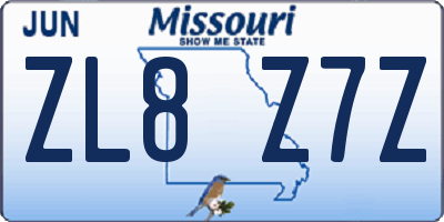MO license plate ZL8Z7Z