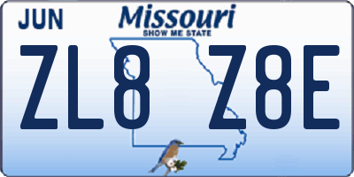 MO license plate ZL8Z8E