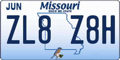 MO license plate ZL8Z8H