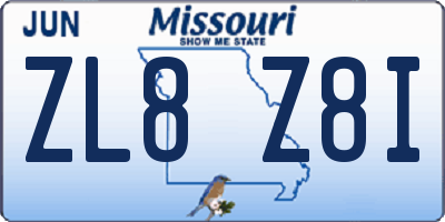 MO license plate ZL8Z8I