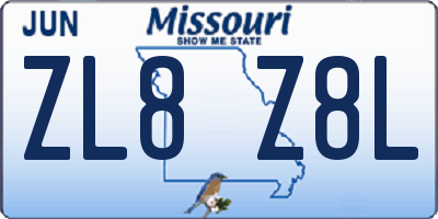 MO license plate ZL8Z8L