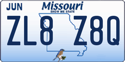 MO license plate ZL8Z8Q