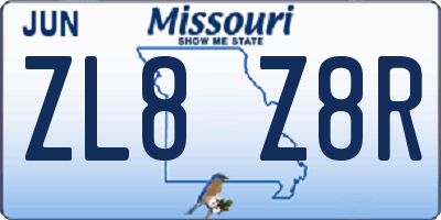 MO license plate ZL8Z8R