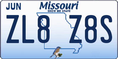 MO license plate ZL8Z8S