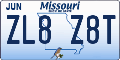 MO license plate ZL8Z8T