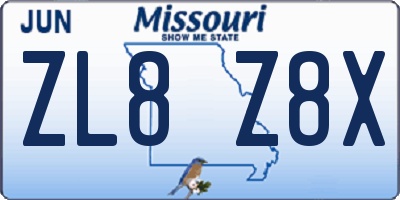 MO license plate ZL8Z8X