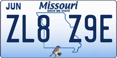 MO license plate ZL8Z9E