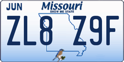 MO license plate ZL8Z9F