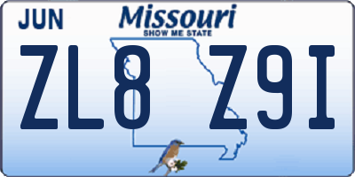 MO license plate ZL8Z9I