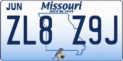 MO license plate ZL8Z9J