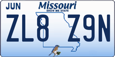 MO license plate ZL8Z9N