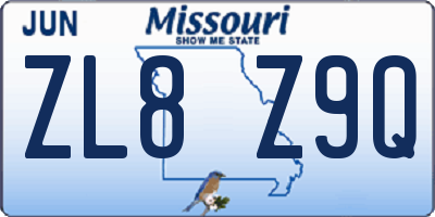 MO license plate ZL8Z9Q