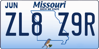 MO license plate ZL8Z9R