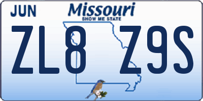 MO license plate ZL8Z9S