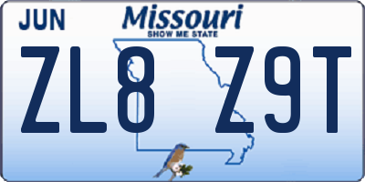 MO license plate ZL8Z9T