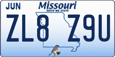 MO license plate ZL8Z9U