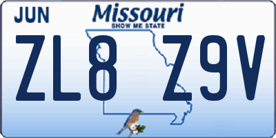 MO license plate ZL8Z9V