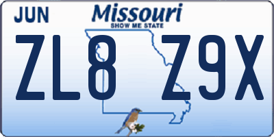 MO license plate ZL8Z9X