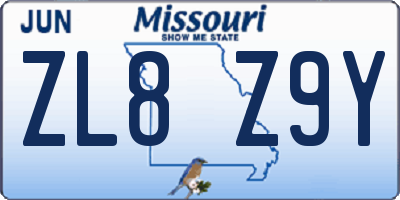 MO license plate ZL8Z9Y