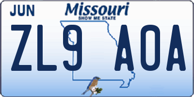 MO license plate ZL9A0A