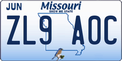 MO license plate ZL9A0C