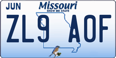 MO license plate ZL9A0F