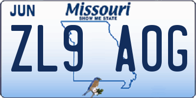 MO license plate ZL9A0G