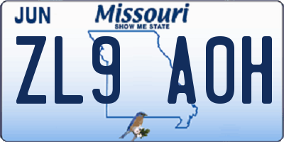MO license plate ZL9A0H