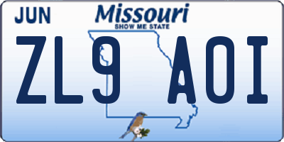 MO license plate ZL9A0I