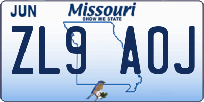 MO license plate ZL9A0J