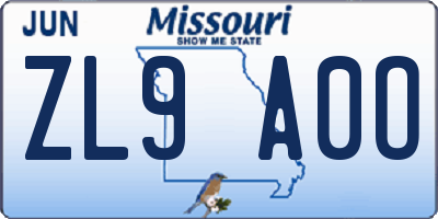 MO license plate ZL9A0O