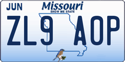 MO license plate ZL9A0P