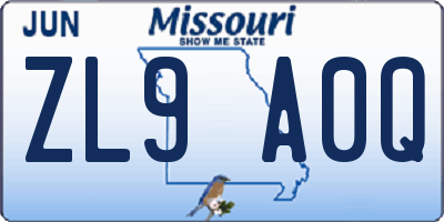 MO license plate ZL9A0Q