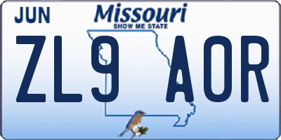 MO license plate ZL9A0R