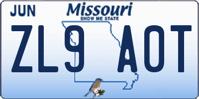 MO license plate ZL9A0T