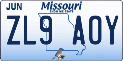 MO license plate ZL9A0Y