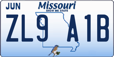 MO license plate ZL9A1B