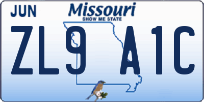 MO license plate ZL9A1C