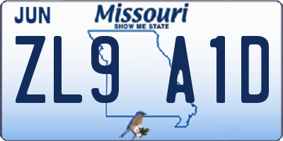 MO license plate ZL9A1D