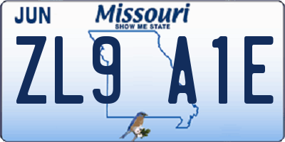 MO license plate ZL9A1E