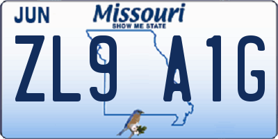 MO license plate ZL9A1G