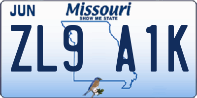 MO license plate ZL9A1K