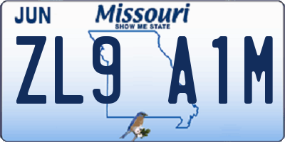 MO license plate ZL9A1M