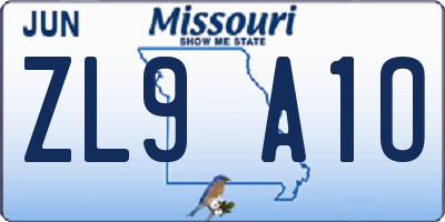 MO license plate ZL9A1O