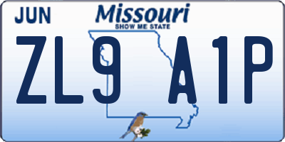 MO license plate ZL9A1P
