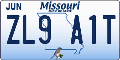 MO license plate ZL9A1T