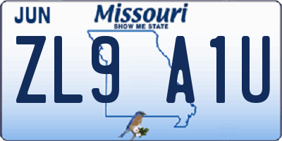 MO license plate ZL9A1U