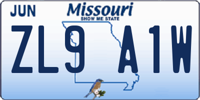 MO license plate ZL9A1W