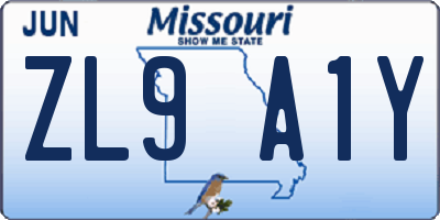 MO license plate ZL9A1Y